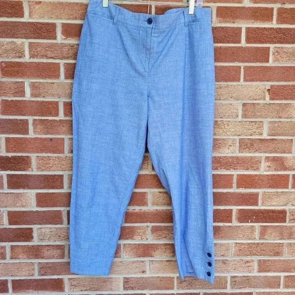Talbots Perfect Skimmer Pants Women's 14 Blue Flat Front Capri